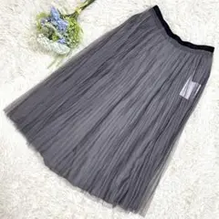 【美品】自由区 チュールプリーツスカート ロング透け感Lサイズ ウエストゴム裏地
