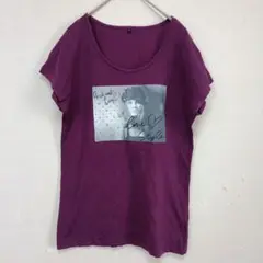 パープル グラフィックプリント Tシャツ　カットソー　L