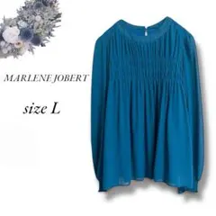 MARLENE JOBERTノーカラー長袖シフォンフレアブラウスL 通勤2977