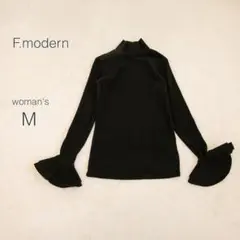 【F.modern】フメイ カットソー ハイネック 袖フリル ストレッチ 秋冬