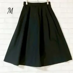 ジーユー フレアスカート M ミモレ丈 バックウエストゴム ブラック