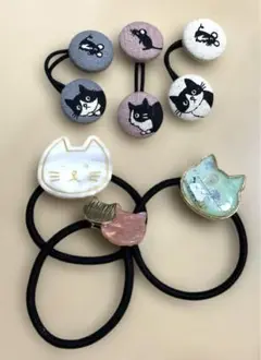 猫型、ネコ柄、シマエナガ柄、ヘアゴム　6点セット