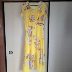 【美品】花柄 フレアワンピース イエロー