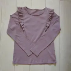 薄紫色 フリル付き長袖Tシャツ Lサイズ
