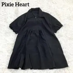 Pixie Heart シャツカラータックフレアーチュニックQVC ブラックL黒