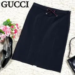 【美品】グッチ シェリーライン リボン スカート ブラック サイズS