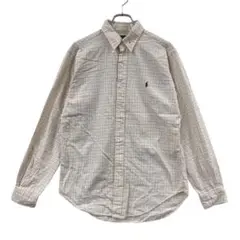 ラルフローレン メンズ長袖シャツ M 白 BDシャツ 定番 チェック柄【5099