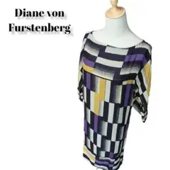 DvF ダイアンフォンファステンバーグ シルク100% 総柄ワンピース 膝丈 2