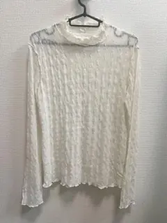 140 アイボリー 長袖　フリル襟　透け感　インナー　Lサイズ