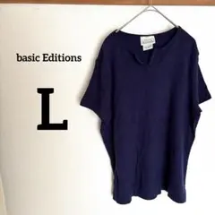 basic Editions ネイビー Vネック Tシャツ 【L】サイズ