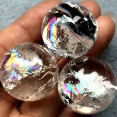【一名様のみ！3個セット！虹入り】天然石　アイリスクォーツ　水晶　丸玉　1