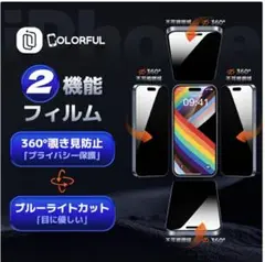 iPhone15 ブルーライトカット 360度覗き見防止 スマホガラスフィルム