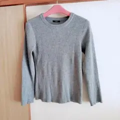 しまむら Lespoir リブニット 長袖 クルーネック グレー 小さめ L