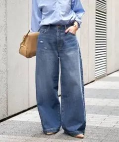 スピックアンドスパン　5 1/2 BAGGY DENIM 28 ブルー
