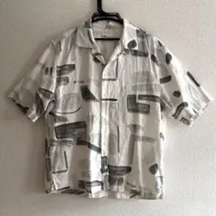 ZARA 柄シャツ　オープンカラー　モノクロパターン リネン麻×レーヨン