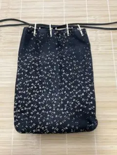 【中古】印傳屋　合切袋(大)トンボ柄　巾着　黒