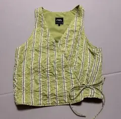 ZARA ベスト　タンクトップ　ノースリーブ ストライプ　リボン