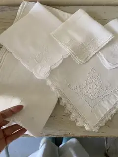 Newクリスマス☆お得なセットフランスアンティークホワイト刺繍ハンカチとクロス6