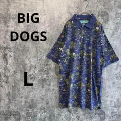 a3860【BIG DOGS】総柄半袖ポロシャツ Lサイズ