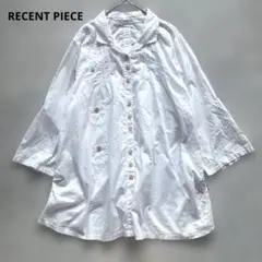 RECENT PIECEホワイト 五分袖 チュニックシャツ カラフルボタン