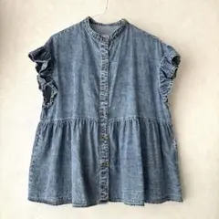 デニムフリル半袖シャツ