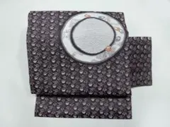 【美品】 七転八起 九寸名古屋帯 達磨 ふくろう 茶系 ポイント柄