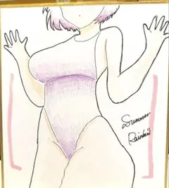 いないいないばあ風の女の子　手描きオリジナルイラスト　色紙