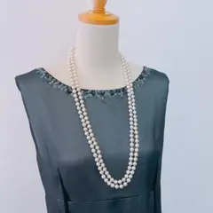 パール系ネックレス　2連　ロングネックレス　レディースネックレス