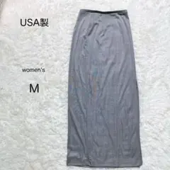グレー ロングスカート スリット入り USA製 アメリカ 薄手 ウエストゴム