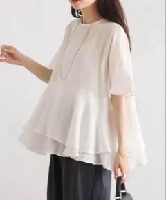 ピュアルセシンラミー二枚重ねペプラムブラウス　リネンPUAL CE CIN