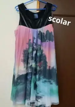 scolar・スカラー チュニックワンピース フレアチェック メルヘン柄 M