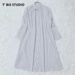 ティービススタジオ シャツワンピース ストライプ ホワイト グレー M～L 長袖