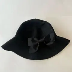 黒 リボン付き ストローハット