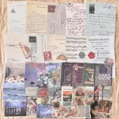 ヴィンテージ　絵画風　素材紙・シールセット　おすそ分け　コラージュ素材