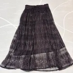 フェルウ　レースのスカート　プリーツ　こげちゃ色　オンワード