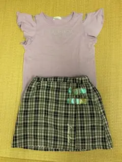 JENNY love 130ラベンダー Tシャツ （黒白チェック柄スカート）