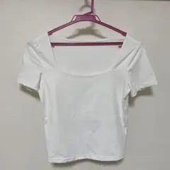 Sサイズ ホワイト スクエアネック 半袖Tシャツ ミニT