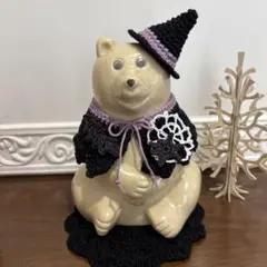 しろくま貯金箱⭐︎ハロウィン⭐︎とんがり魔女帽子とギザギザマント⭐︎コウモリ、クモ付き