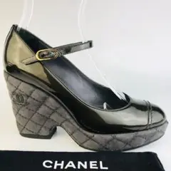 美品★CHANEL・レザー マトラッセソール ココマーク パンプス(361/2)