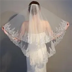 ウエディングベール 純白 刺繍 体型カバー 結婚式 アイテム コーム付