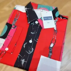 【新品未使用】1434 モダン 幾何学　抽象柄シャツ　ゆるシルエット　XL