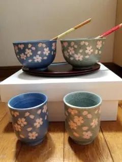 花柄 茶碗&湯のみペアセット