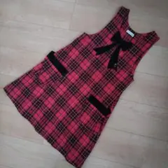 赤と黒のチェック柄 ジャンバースカート 150cm