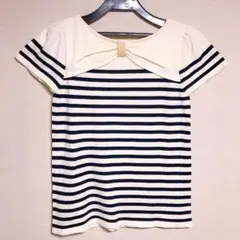 【新品・タグ付き】anatelier バックリボン付きボーダーカットソー 38