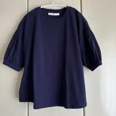 オムネス　ネイビー バルーンスリーブ Tシャツ 五分袖