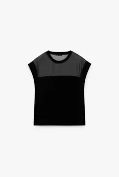 【美品】ZARA オーガンザ素材コントラストTシャツ　S