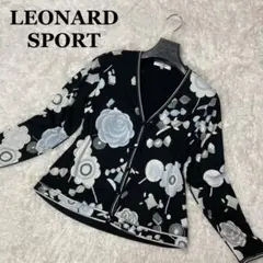 美品✨レオナールスポーツ カーディガン 大きいサイズ 黒 フラワー 総柄 42