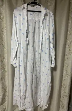 フランクアンドアイリーン　リネン製ブルーハート柄シャツワンピース　サイズS