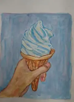 水彩画　ソフトクリーム　A4画用紙