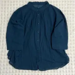 tsukuru&Lin コットンギャザーブラウス　ブルー　Lサイズ ネイビー